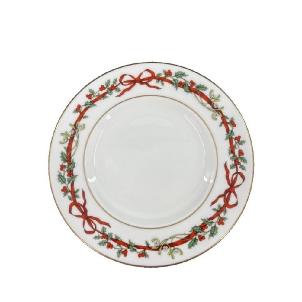4 Royal Worcester Holly Ribbons 8" Salad Plate Bone China England 1987